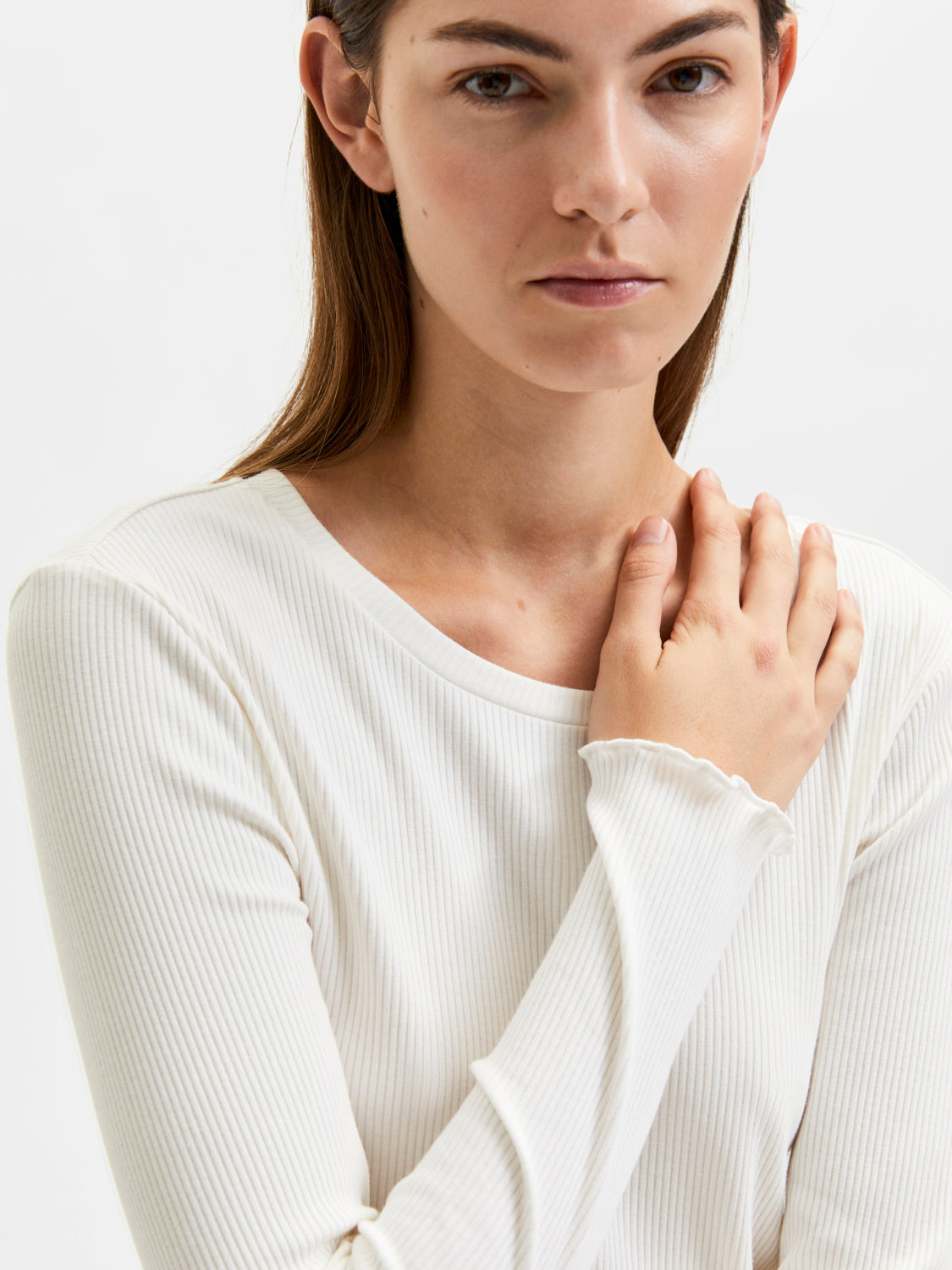 SELECTED FEMME - ANNA LS T-SKJORTE - HVIT